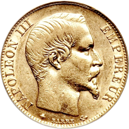 Златна монета 20 Френски Франка Наполеон III  (1853-1860)