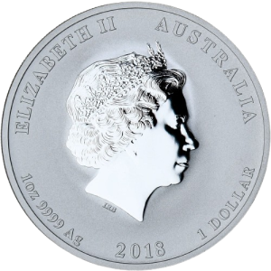 1 унция сребърна монета Австралийски Лунар Куче 2018